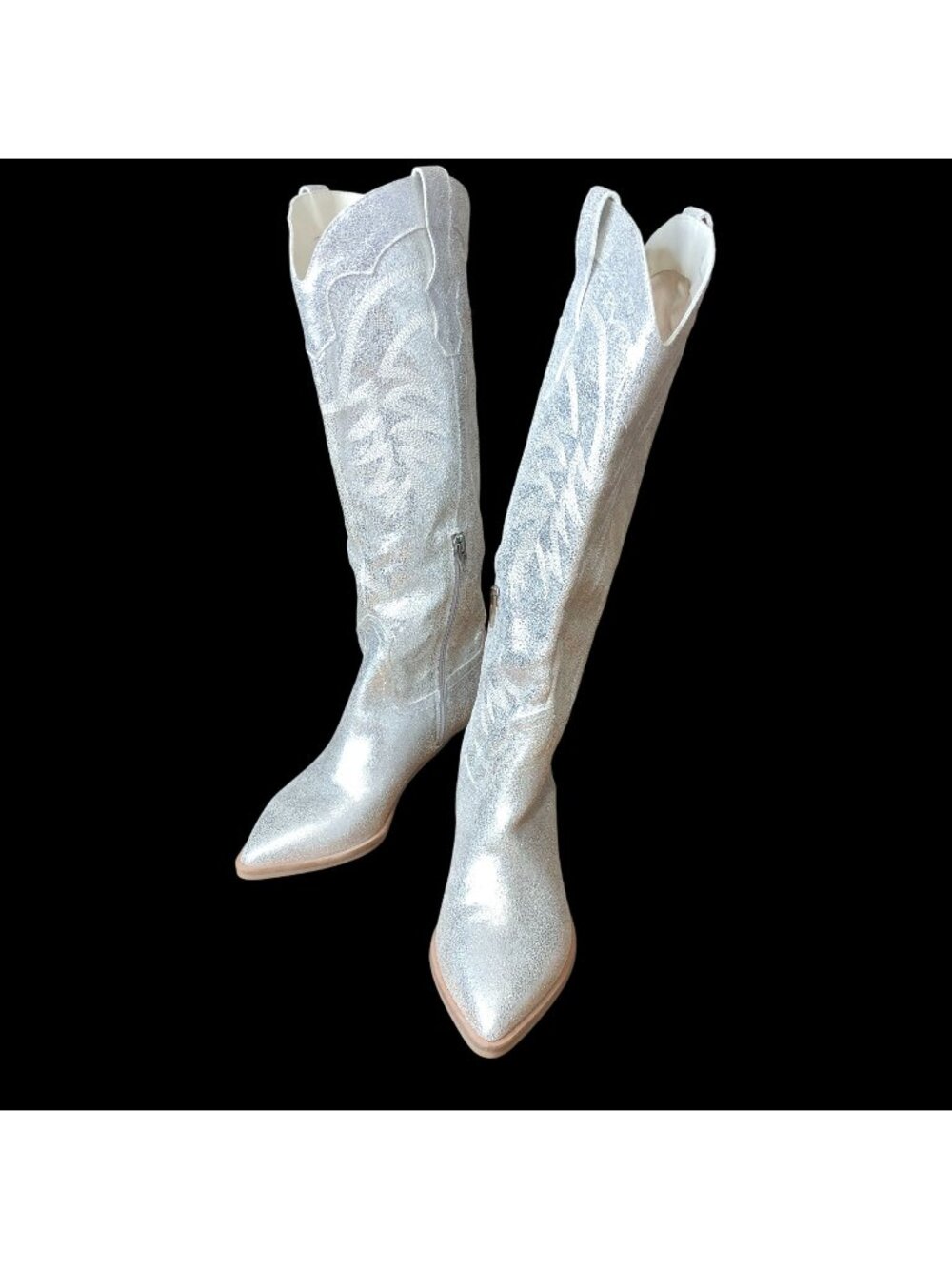Dolce Vita Cowboy Boots Silver Metallic Womens 6 Western Chunky Heel Pointed Toe